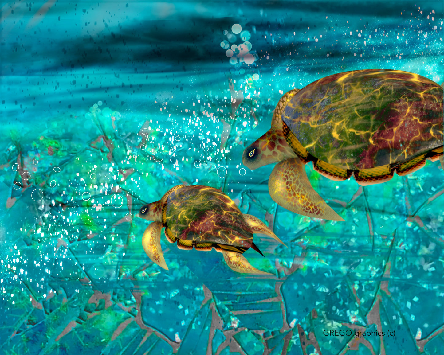 Turtles Gliding_Glass Sea